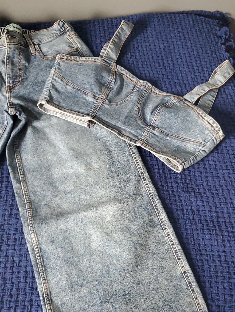 Light Wash Denim Bustier Top and  Jeans Set
